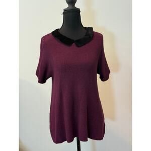 Elle Black Velvet Collar Purple Sweater with Short Sleeves